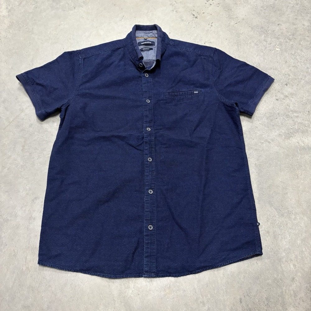Bonobos Men's Button Up Short‎ Sleeve Shirt Blue W/ Polka Dots Casual Size Large